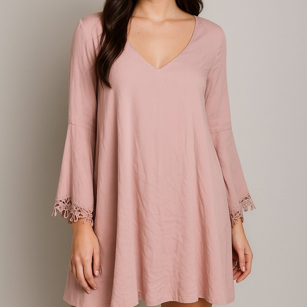 ✨ Forever 21 Pink Dusty Rose Longsleeve Flare Bell Sleeve Tunic Dress Mini Small